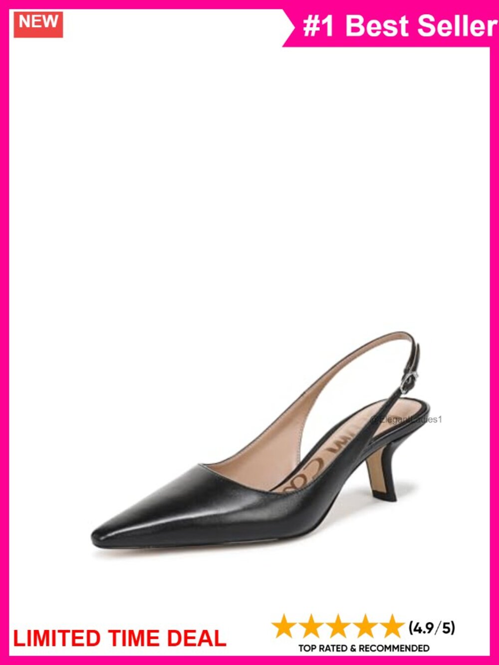 Leather Slingback Kitten Heel Pumps Snip Toe Buckle